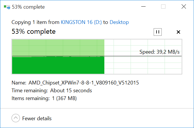 copying 800mb file from usb30 stick kingston xyperx fury