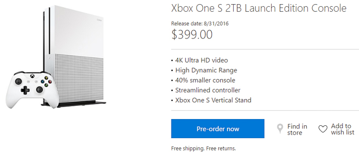 xbox one s 2tb launch console pre order