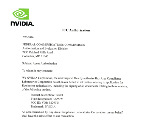 nvidia p2290w fcc filing
