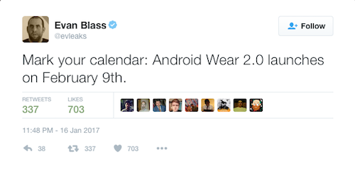 evleaks android wear 2.0 release date
