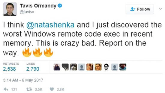 tavis ormandy windows defender engine hack tweet